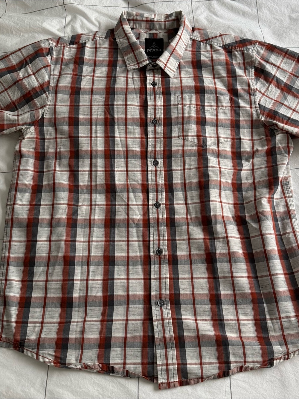 Prana Men's Short-Sleeve Plaid Button-Up Shirt - Rust/Gray